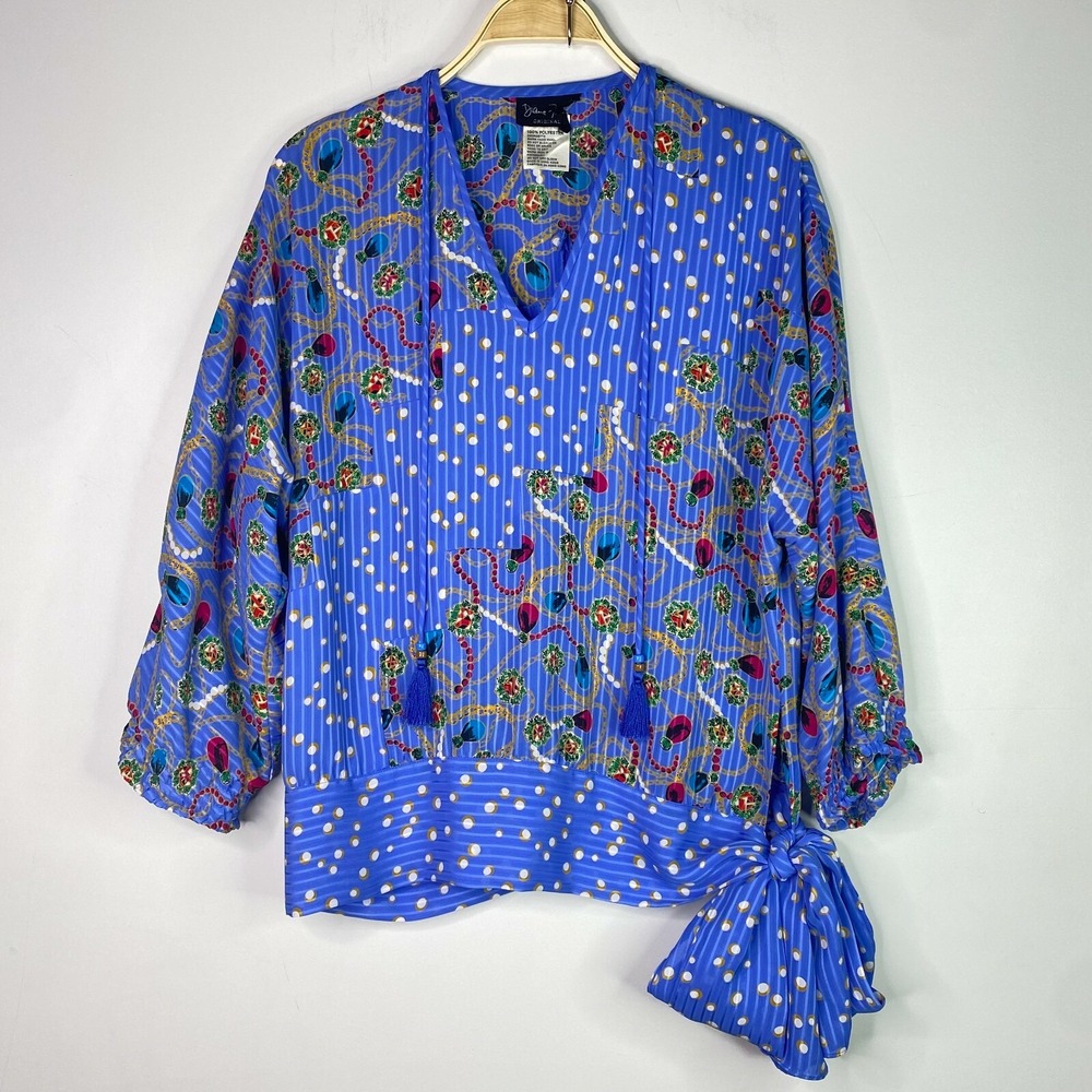 Diane Freis Skirt Set Womens Blue Jewel Print Vintage 2pc Excellent Pleated Midi